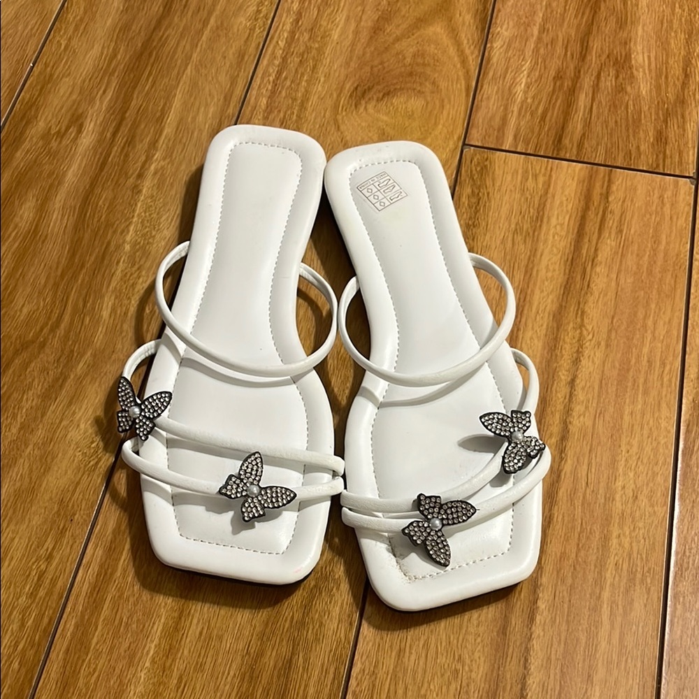 Elegant White Sandals with Butterfly Accents